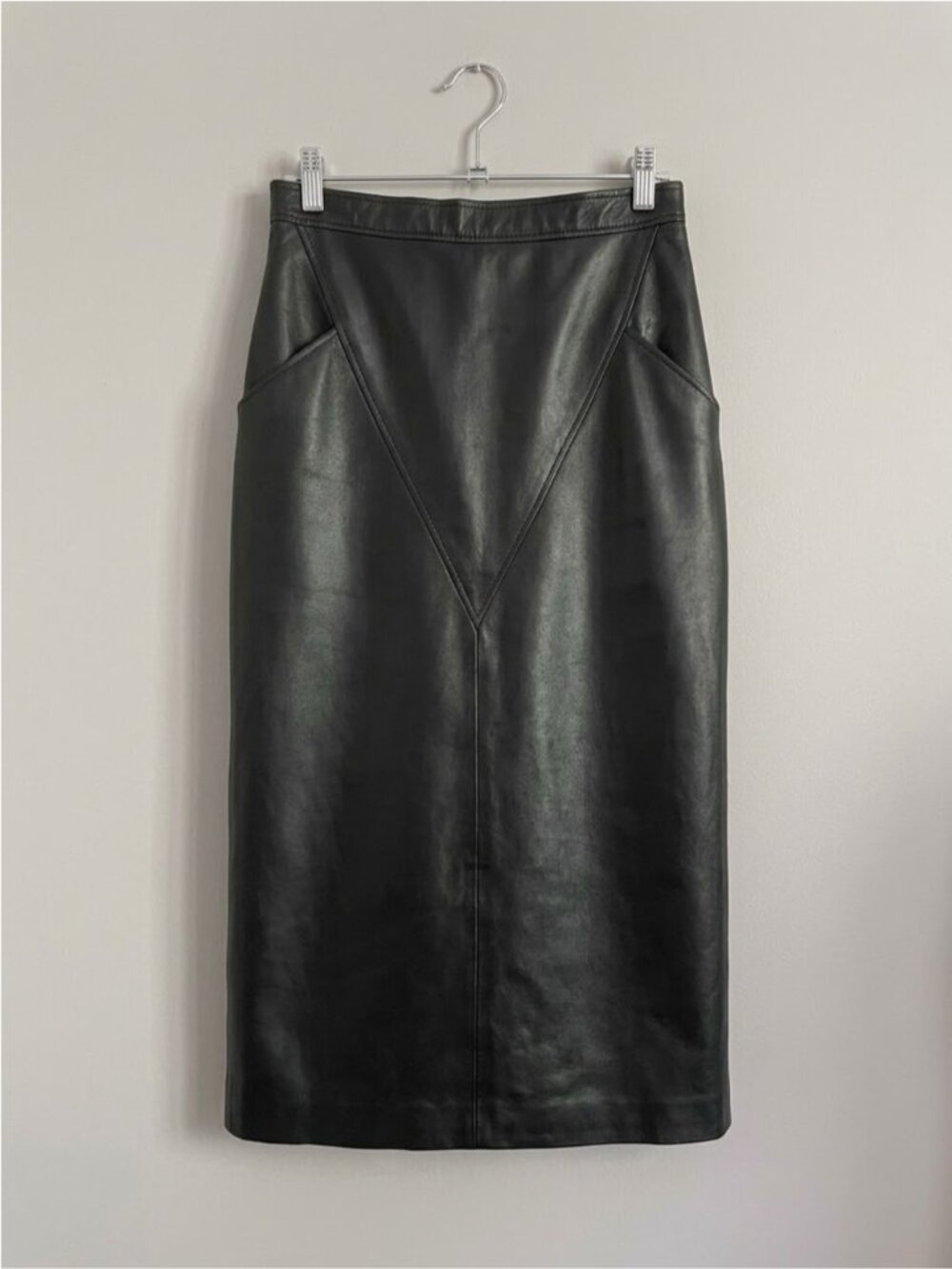 Vintage Black Leather Pencil Midi Skirt - Small / 4-6